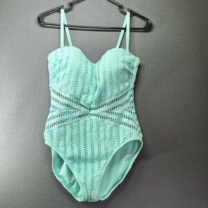 Kenneth Cole Tough Luxe Crochet Bandeau One-Piece Swimsuit